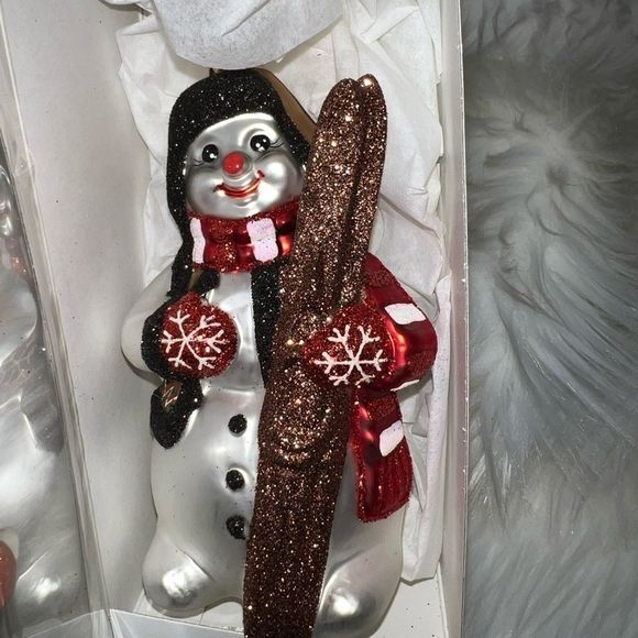 Christmas Hand Made Polish Snowman W/ Skis Blown Glass Tree Ornament‎ Sewerynski - Picture 1 of 7